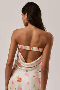 2 PIECE CREAM ROSE FLORAL STRAPLESS/SKIRT SET