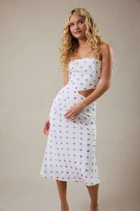 Strapless polka dot cut side out